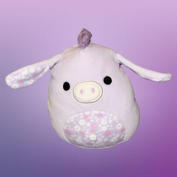 2023 Kellytoy Squishmallows Delzi the Purple Easter Floral Belly Plush Donkey 5" - Picture 1 of 3